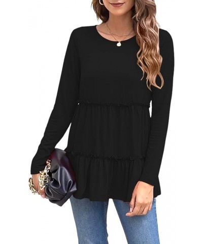 Womens Babydoll Tops Long Sleeve Ruffle Tunic Shirts for Leggings Black $14.24 Tops