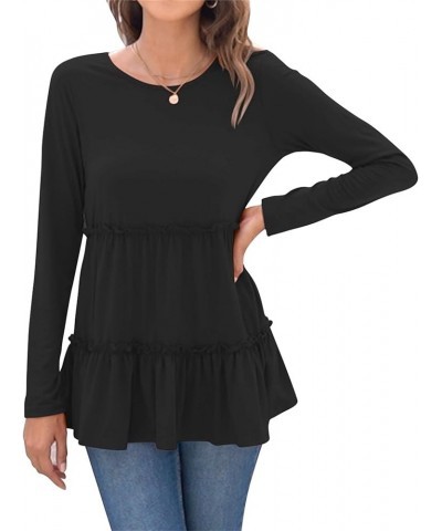 Womens Babydoll Tops Long Sleeve Ruffle Tunic Shirts for Leggings Black $14.24 Tops