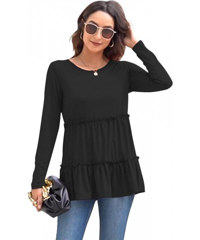 Womens Babydoll Tops Long Sleeve Ruffle Tunic Shirts for Leggings Black $14.24 Tops