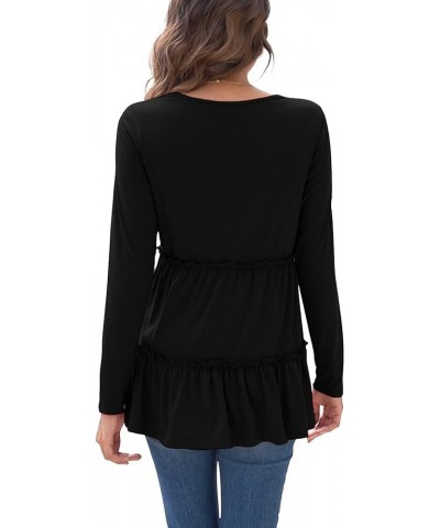 Womens Babydoll Tops Long Sleeve Ruffle Tunic Shirts for Leggings Black $14.24 Tops