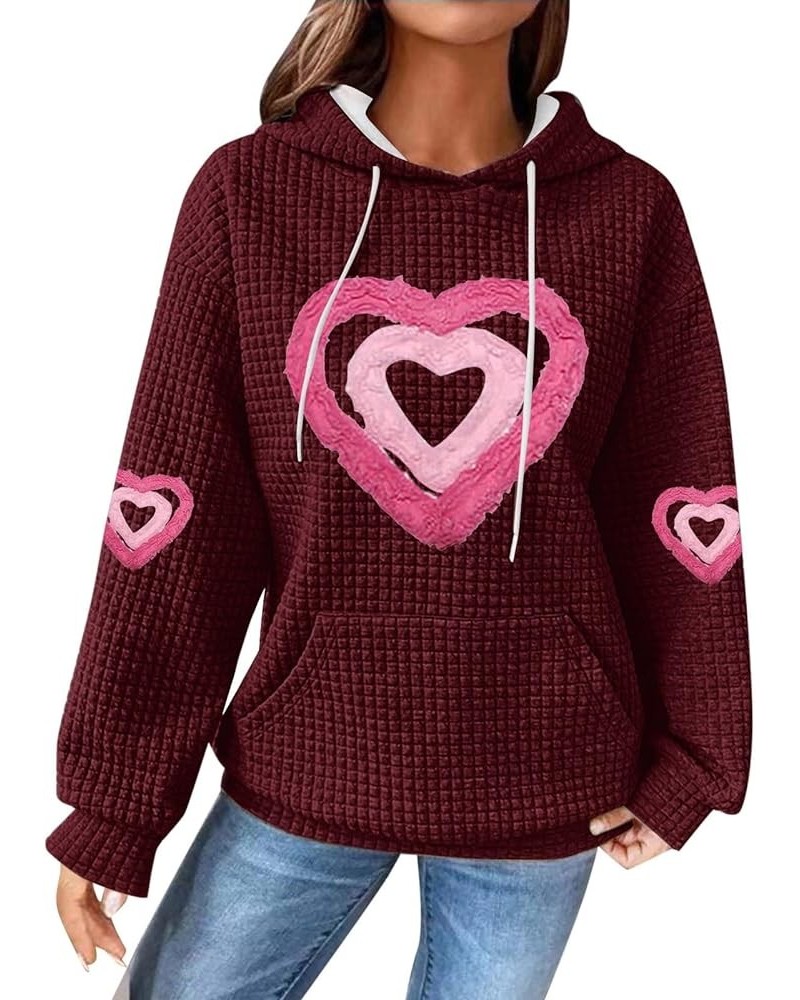 Hoodies for Women Valentine Waffle Sweatshirts Solid Color Sweatshirt Comfy Soft Hoodie With Pocket Womens for Her Wine 6-lig...