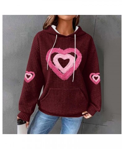 Hoodies for Women Valentine Waffle Sweatshirts Solid Color Sweatshirt Comfy Soft Hoodie With Pocket Womens for Her Wine 6-lig...