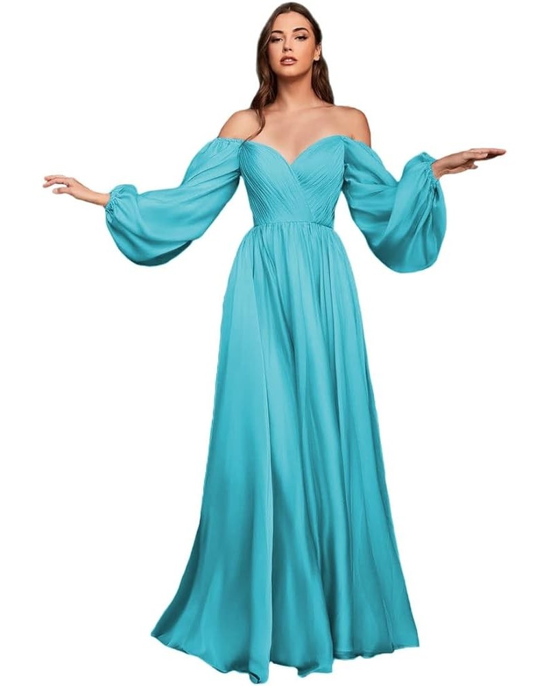 Long Sleeve Brdiesmaid Dresses for Wedding Off Shoulder Evening Gowns for Women Pleated Chiffon Prom Dresses CXL056 Aqua $26....