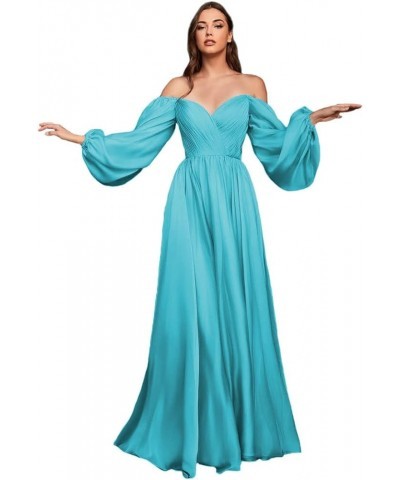 Long Sleeve Brdiesmaid Dresses for Wedding Off Shoulder Evening Gowns for Women Pleated Chiffon Prom Dresses CXL056 Aqua $26....