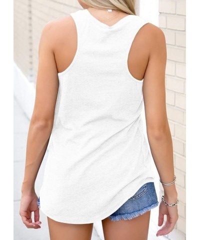 Womens V Neck Sleeveless Tank Tops Workout Yoga Loose Lightweight Flowy Summer Tee Shirts with Pocket White $11.75 Tanks