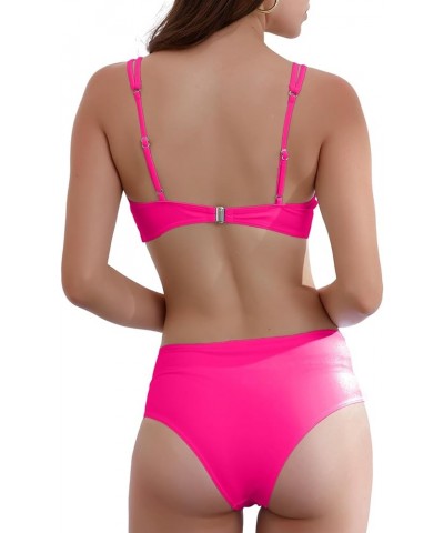 Women Two Piece Sexy Swimwear High Waisted V Neck Twist Front Adjustable Spaghetti Double Straps Bathing Suit Pink $10.12 Swi...