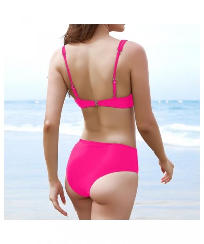 Women Two Piece Sexy Swimwear High Waisted V Neck Twist Front Adjustable Spaghetti Double Straps Bathing Suit Pink $10.12 Swi...