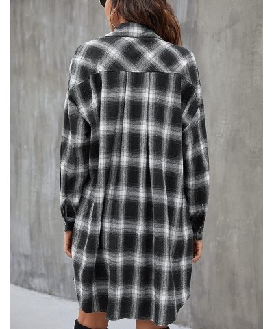 Long Flannel Shirts for Women Button Down Plaid Shirts Dresses Pocketed Black White $12.88 Blouses