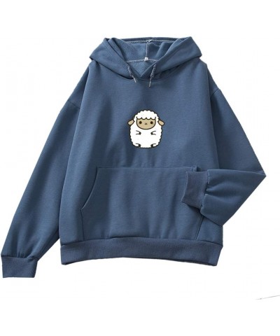 Women's Casual Hoodie Cute Sheep Pattern Long Sleeve Cotton Sweatshirt Pullover Deep Blue $15.61 Hoodies & Sweatshirts