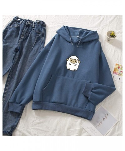 Women's Casual Hoodie Cute Sheep Pattern Long Sleeve Cotton Sweatshirt Pullover Deep Blue $15.61 Hoodies & Sweatshirts