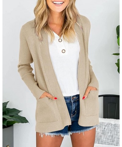 Women's 2024 Fall Open Front Waffle Knit Cardigan Long Sleeve Cozy Knit Sweaters with Pockets Apricot $17.15 Sweaters