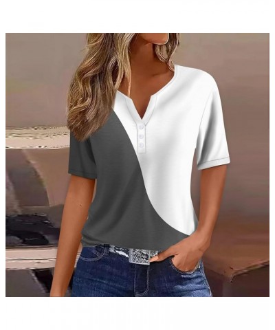Summer Tops for Women 2024 Vacation Casual Short Sleeve Shirts Trendy V Neck Graphic Tees Loose Floral Basic Blouse D Gray $1...