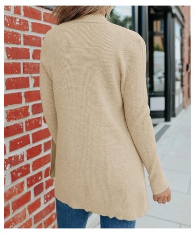 Women's 2024 Fall Open Front Waffle Knit Cardigan Long Sleeve Cozy Knit Sweaters with Pockets Apricot $17.15 Sweaters