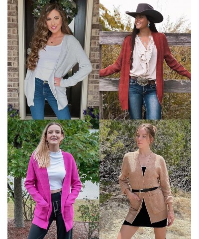 Women's 2024 Fall Open Front Waffle Knit Cardigan Long Sleeve Cozy Knit Sweaters with Pockets Apricot $17.15 Sweaters