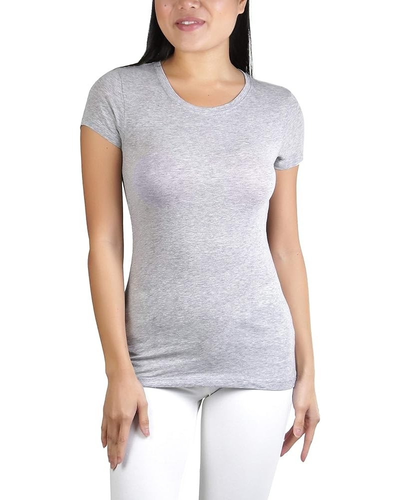 Women's Slim Fit Crew Neck Short Sleeve Longline Tee Heather Gray $10.12 T-Shirts
