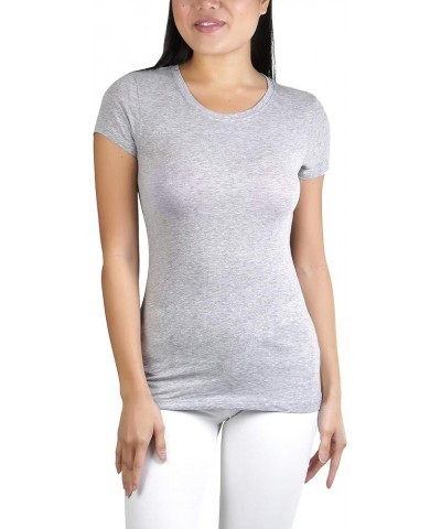 Women's Slim Fit Crew Neck Short Sleeve Longline Tee Heather Gray $10.12 T-Shirts