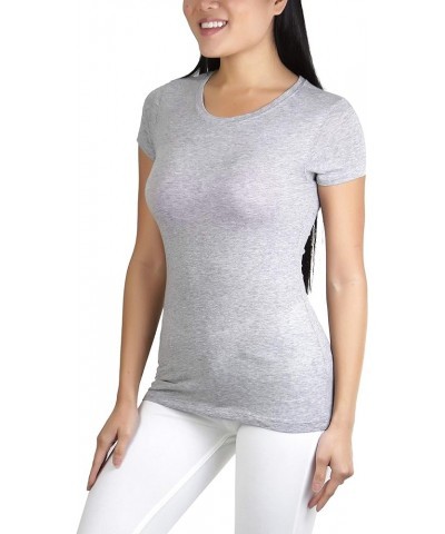 Women's Slim Fit Crew Neck Short Sleeve Longline Tee Heather Gray $10.12 T-Shirts