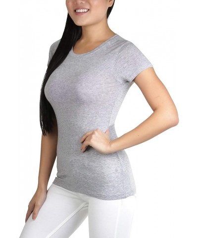 Women's Slim Fit Crew Neck Short Sleeve Longline Tee Heather Gray $10.12 T-Shirts