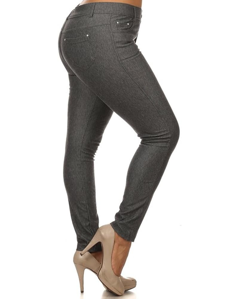Women's Plus Size Cotton Blend Stretchy Jeggings with 5 Pockets Gray $13.17 Leggings