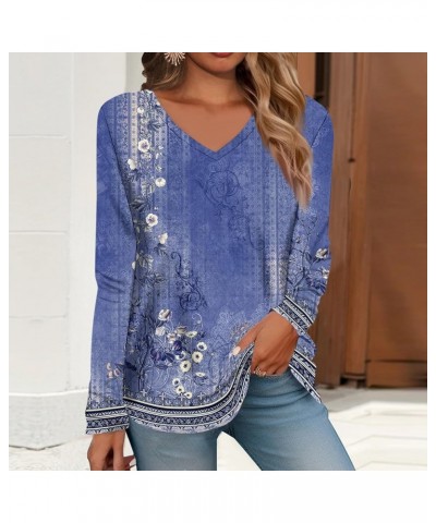 Womens Tops Long Sleeve Shirts V Neck S-3X Fall Fashion 2023 Trendy Tunic Fashion Blouses Western Clothes S48-blue $10.59 Tops