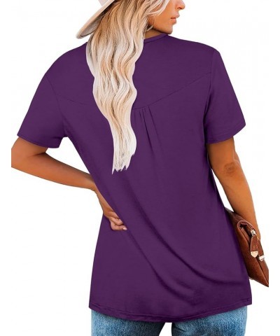 Womens Henley V Neck Casual Blouse Button Down T Shirts Flare and Flowy Tops 6-purple $12.74 Tops