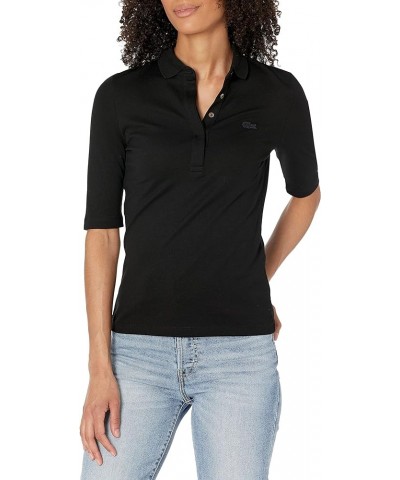 Womens Classic Half Sleeve Slim Fit Stretch Pique Polo Shirt Black $37.89 Shirts