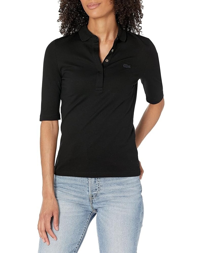 Womens Classic Half Sleeve Slim Fit Stretch Pique Polo Shirt Black $37.89 Shirts