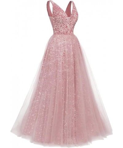 Prom Dresses Long 2024 New Sparkly Sequin Tulle A Line V Neck Formal Evening Dress,R177 Dusty Rose $35.52 Dresses