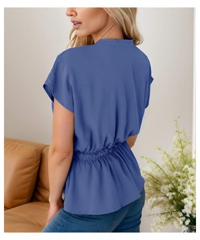 Women's Button Down Peplum V Neck Tops Casual Work Blouse Tops Blue $11.25 Blouses