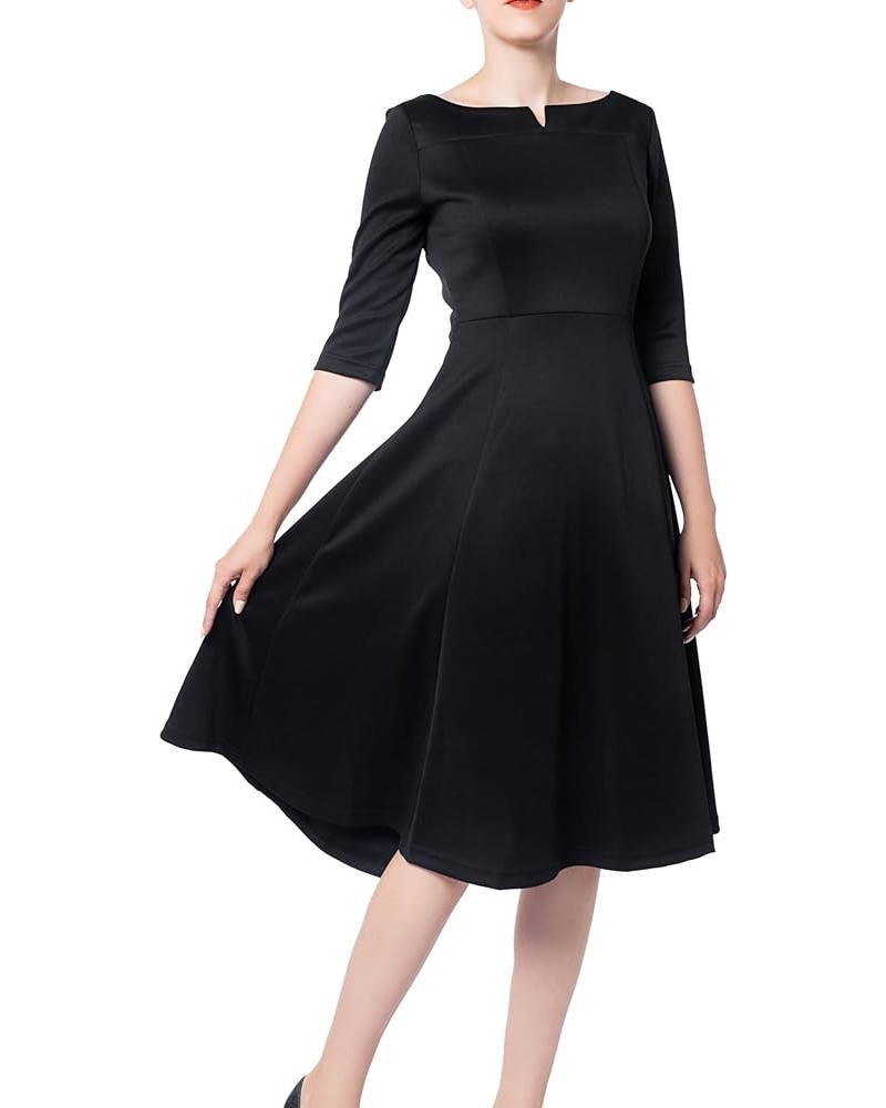 Women's Fit Flare Tea Midi Dress for Office Business Work Black 301 $22.45 Dresses