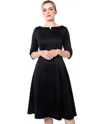 Women's Fit Flare Tea Midi Dress for Office Business Work Black 301 $22.45 Dresses