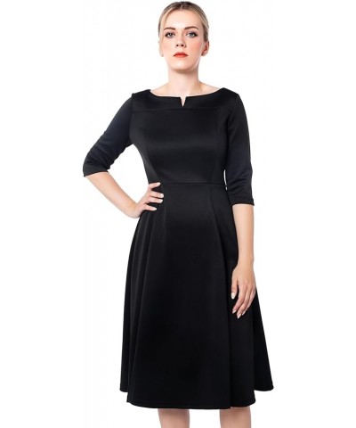 Women's Fit Flare Tea Midi Dress for Office Business Work Black 301 $22.45 Dresses