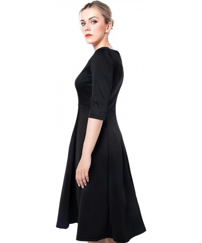 Women's Fit Flare Tea Midi Dress for Office Business Work Black 301 $22.45 Dresses