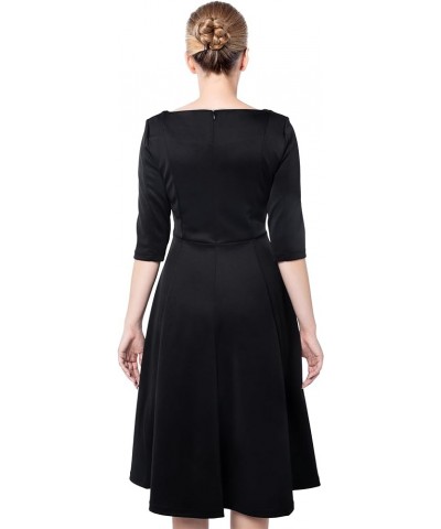 Women's Fit Flare Tea Midi Dress for Office Business Work Black 301 $22.45 Dresses