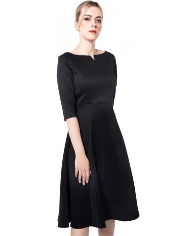 Women's Fit Flare Tea Midi Dress for Office Business Work Black 301 $22.45 Dresses