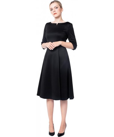 Women's Fit Flare Tea Midi Dress for Office Business Work Black 301 $22.45 Dresses