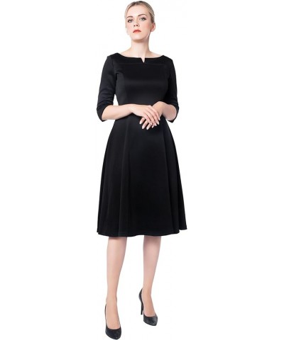 Women's Fit Flare Tea Midi Dress for Office Business Work Black 301 $22.45 Dresses