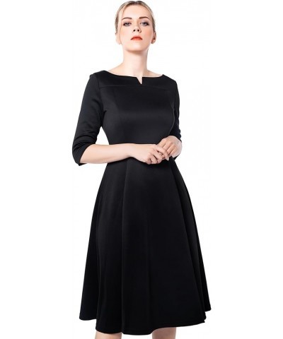 Women's Fit Flare Tea Midi Dress for Office Business Work Black 301 $22.45 Dresses