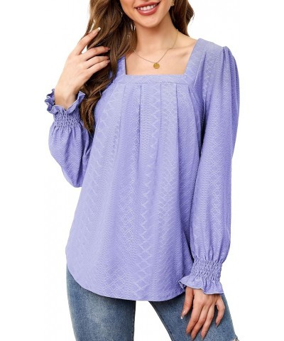 Womens Long Sleeve Shirts Dressy Casual Blouse Cute Pleated Going Out Tops Square Neck Tunic Purple $17.99 Tops