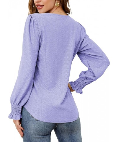 Womens Long Sleeve Shirts Dressy Casual Blouse Cute Pleated Going Out Tops Square Neck Tunic Purple $17.99 Tops