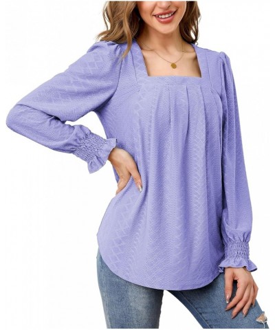 Womens Long Sleeve Shirts Dressy Casual Blouse Cute Pleated Going Out Tops Square Neck Tunic Purple $17.99 Tops