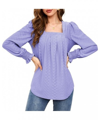 Womens Long Sleeve Shirts Dressy Casual Blouse Cute Pleated Going Out Tops Square Neck Tunic Purple $17.99 Tops