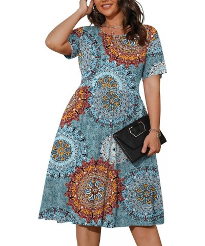 Womens Plus Size Summer Dress 2023 Casual Short Sleeve Empire Waist Loose Fit Swing T-Shirt Dress with Pockets B11-mix Blue $...