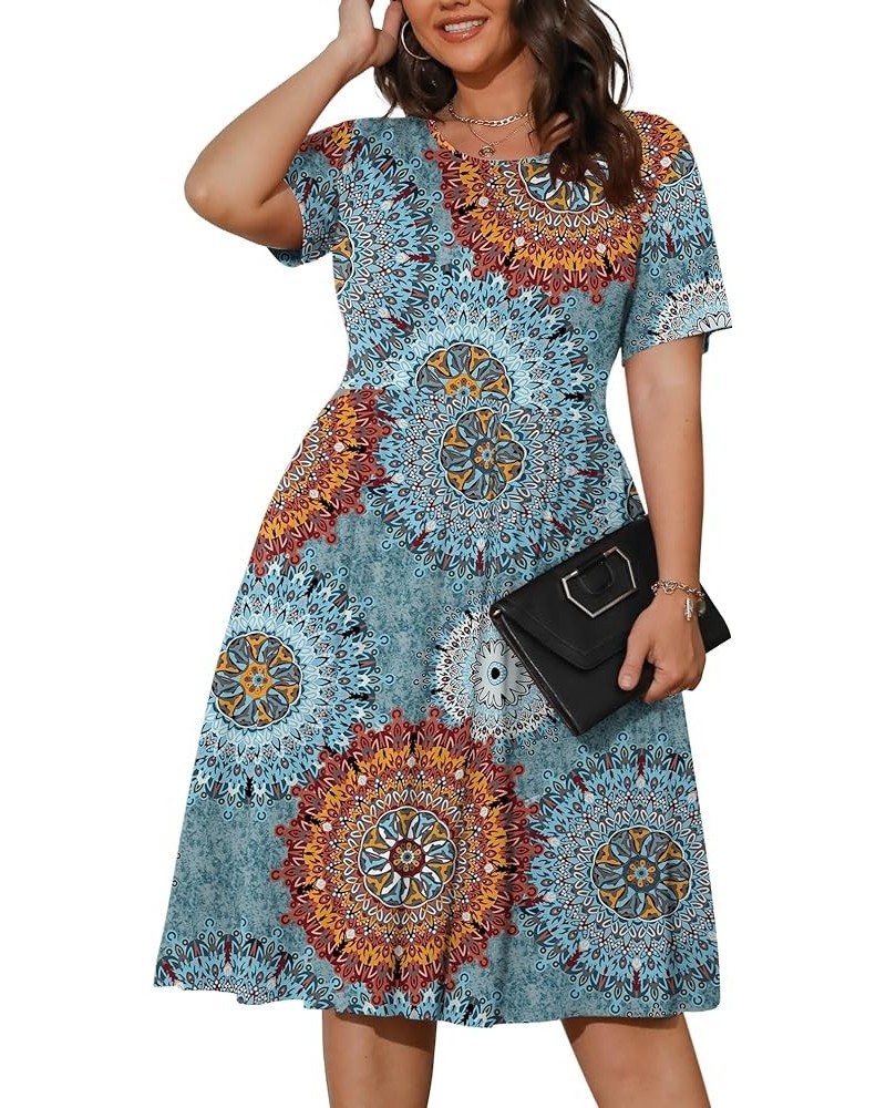Womens Plus Size Summer Dress 2023 Casual Short Sleeve Empire Waist Loose Fit Swing T-Shirt Dress with Pockets B11-mix Blue $...