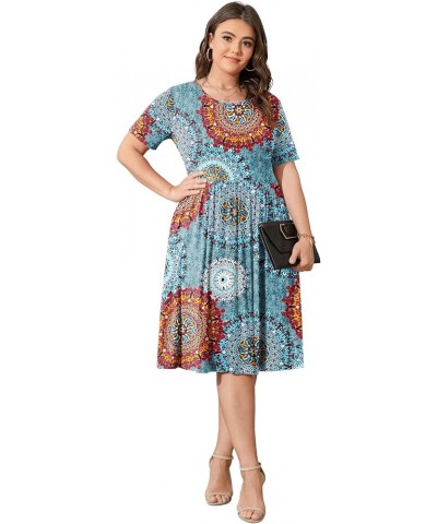 Womens Plus Size Summer Dress 2023 Casual Short Sleeve Empire Waist Loose Fit Swing T-Shirt Dress with Pockets B11-mix Blue $...