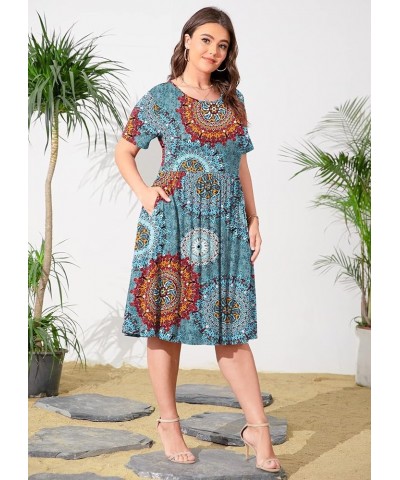 Womens Plus Size Summer Dress 2023 Casual Short Sleeve Empire Waist Loose Fit Swing T-Shirt Dress with Pockets B11-mix Blue $...