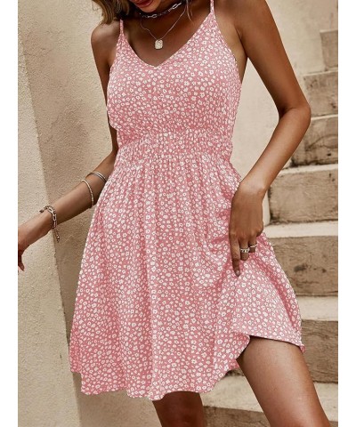 Women's Boho Floral Print Spaghetti Strap Cami Dress Casual Flare Short Dresses Dusty Pink $23.93 Dresses