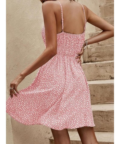 Women's Boho Floral Print Spaghetti Strap Cami Dress Casual Flare Short Dresses Dusty Pink $23.93 Dresses