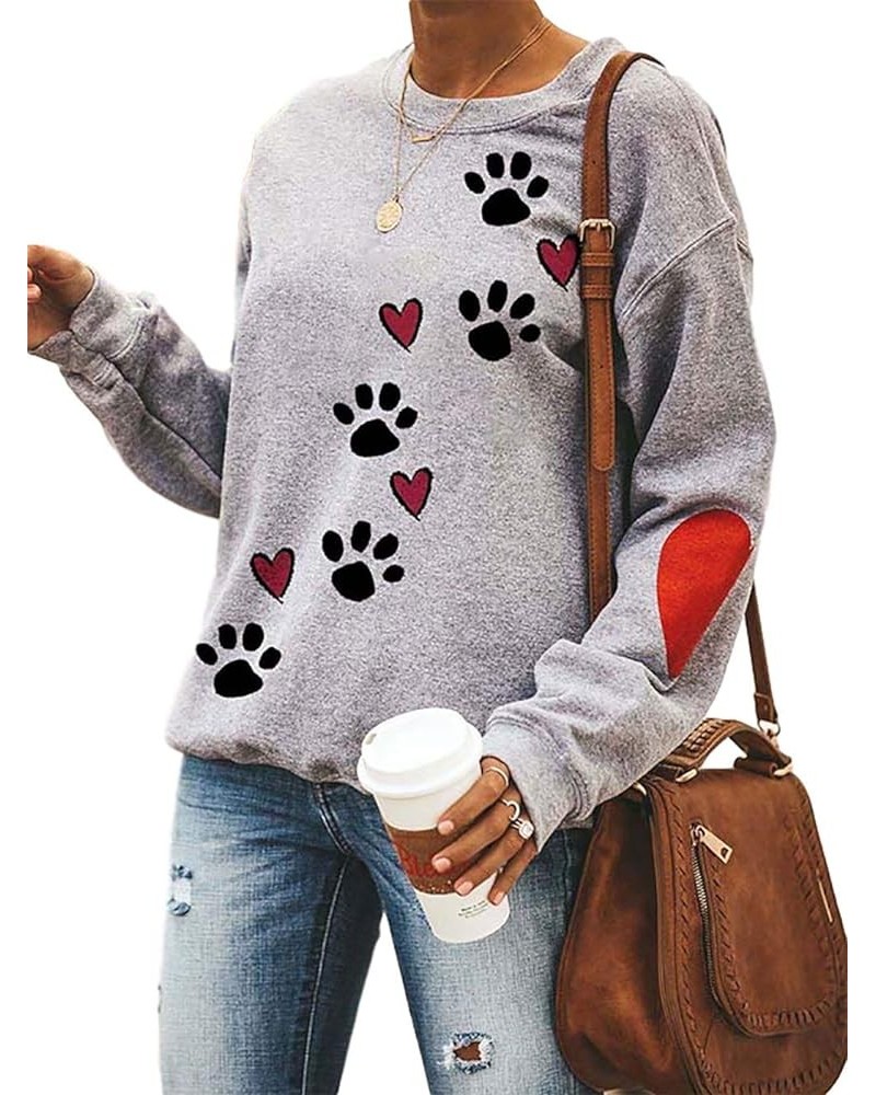 Dog Paw Graphic Print Tee Shirts Women Short Long Sleeve Pullover Love Heart Tops Dog Mom Sweatshirts A Grey $9.46 Activewear