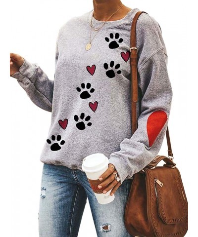 Dog Paw Graphic Print Tee Shirts Women Short Long Sleeve Pullover Love Heart Tops Dog Mom Sweatshirts A Grey $9.46 Activewear